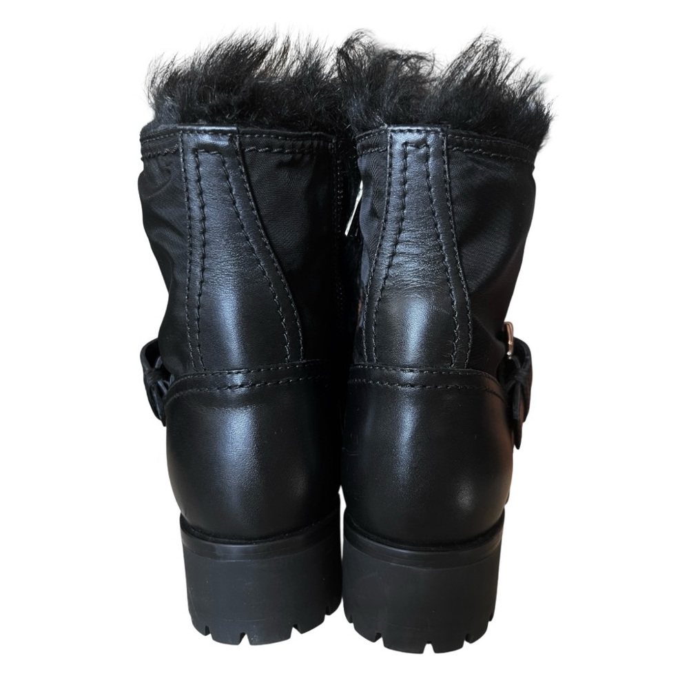 🆕💞Prada Faux Fur Trim Combat / Biker Moto Boots Black Leather & Re-Nylon • 37 EU - Picture 4 of 9